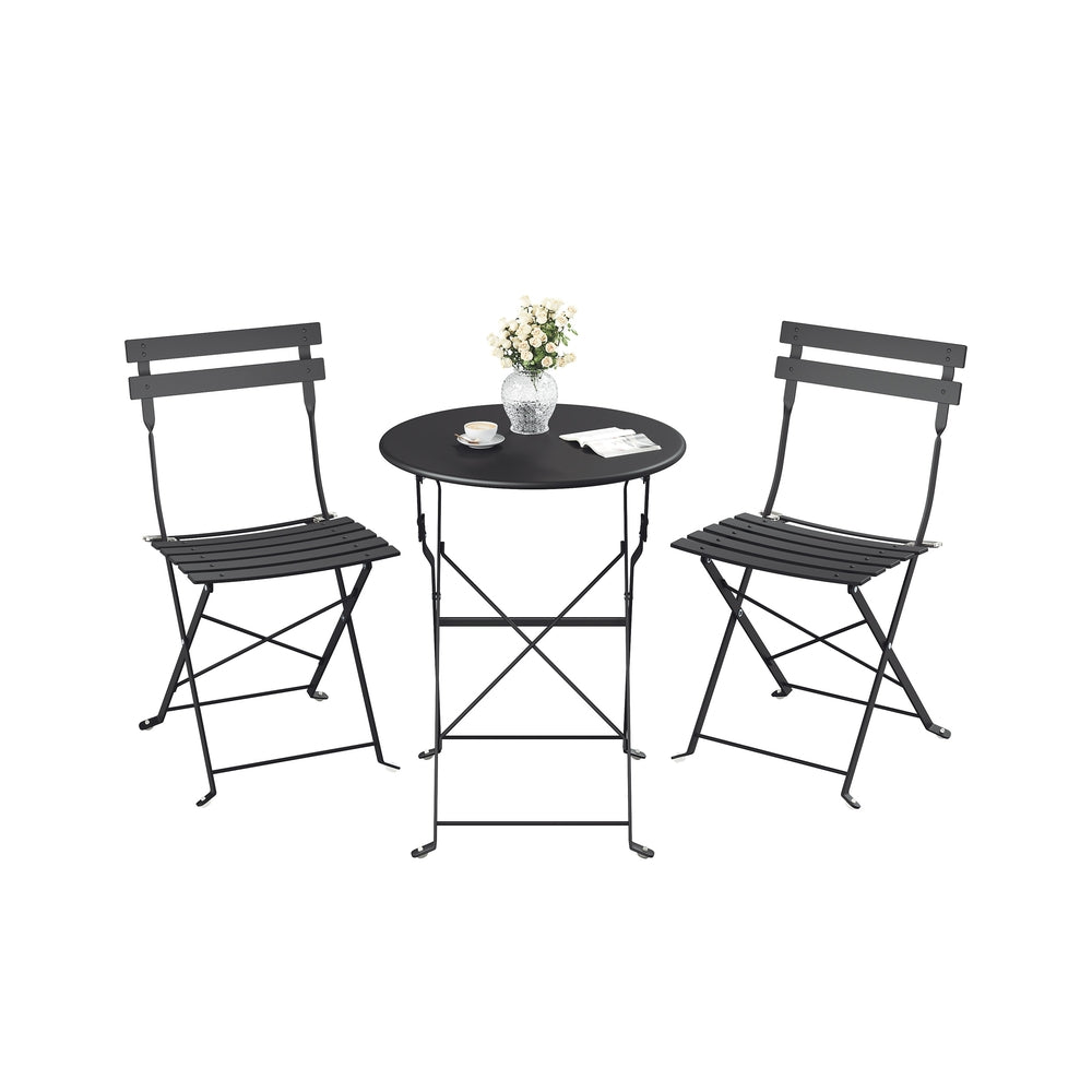 Table jardin extérieure pliable 3 pièces 2 chaises noir