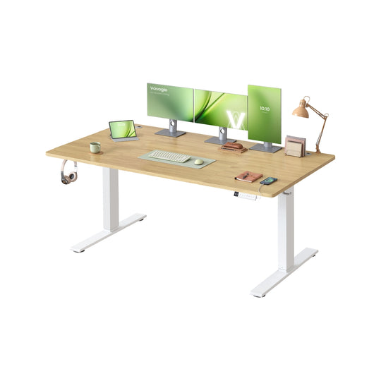 Bureau Électrique Réglable en Hauteur avec Port USB-C, Support pour Multiprise, Rappel de Sédentarité