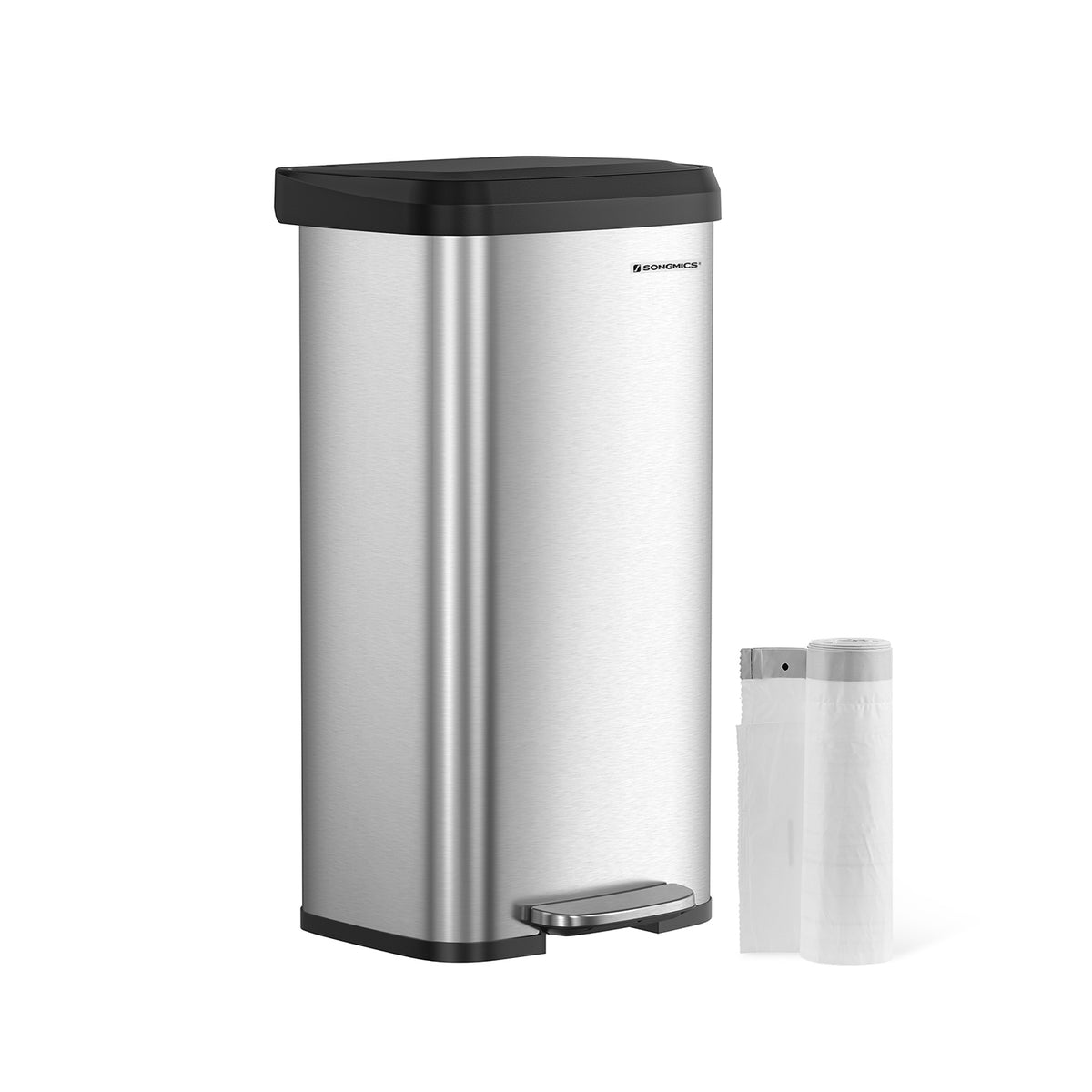 Poubelle de cuisine 68L en métal argenté noir
