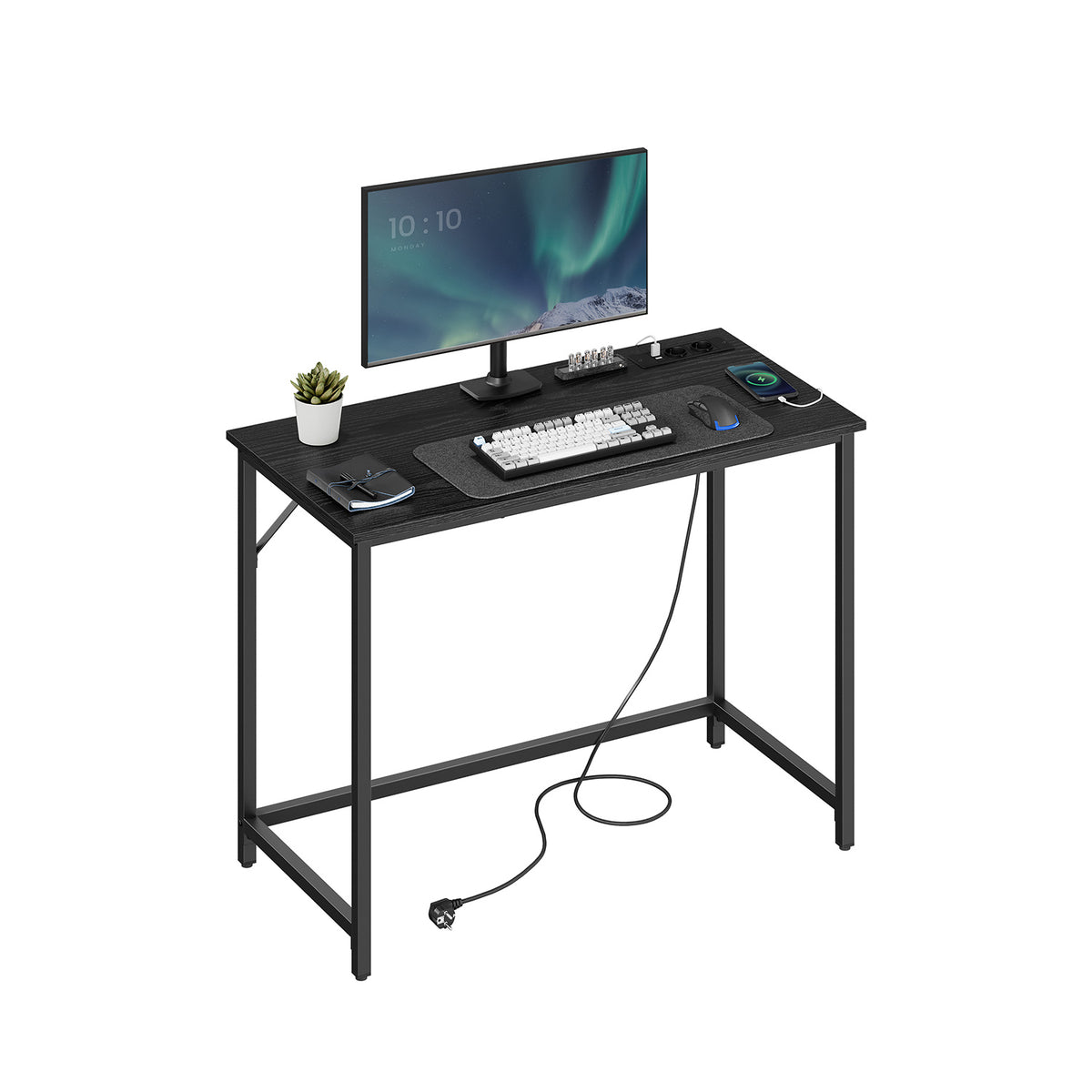 Bureau informatique avec multiprises LED noir boisé