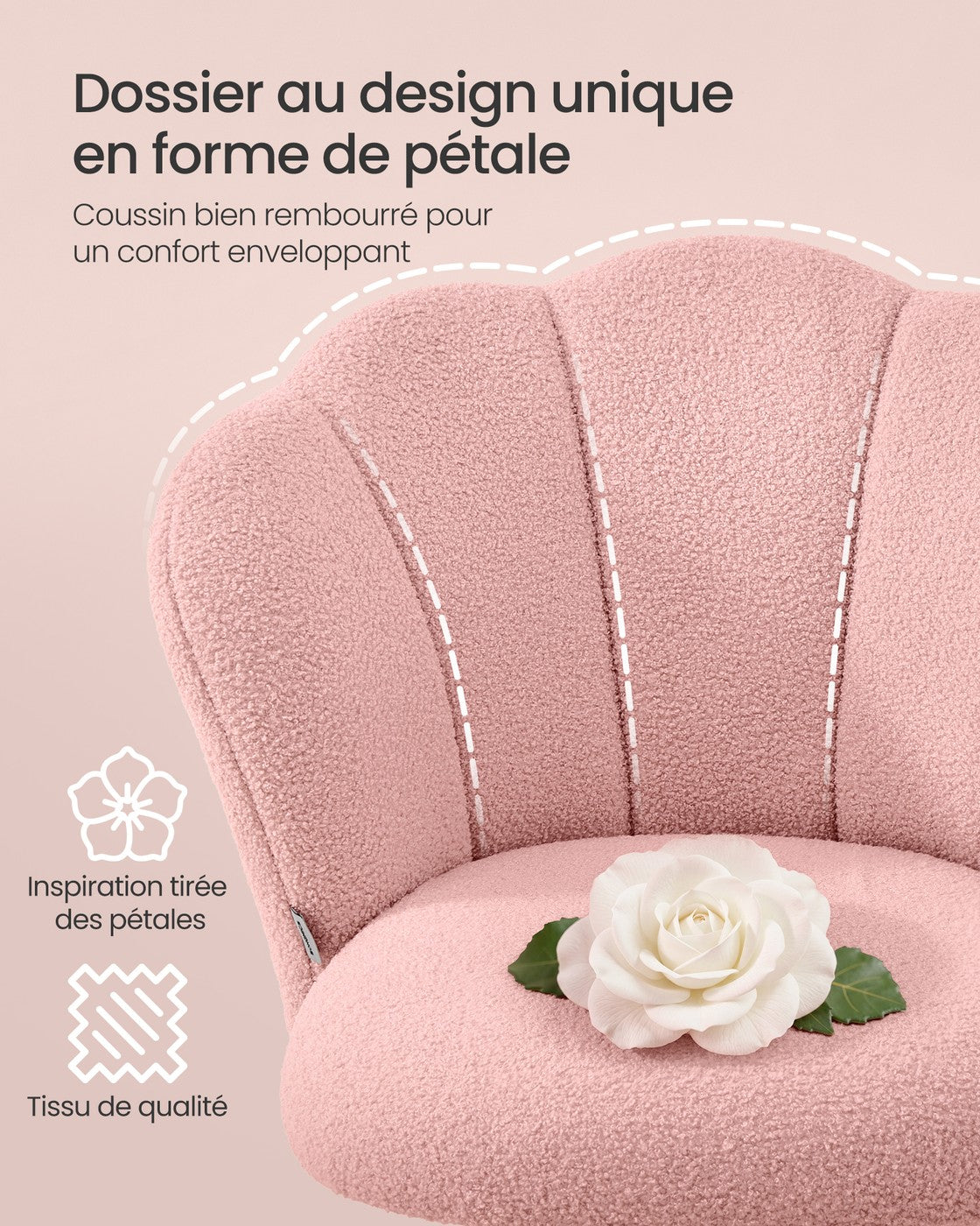 Fauteuil de Bureau Pivotant 360° avec Dossier en Forme de Pétale, Revêtement Pelucheux