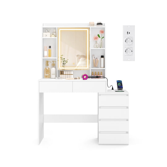 Coiffeuse avec Miroir LED et Prises Électriques 40 x 105 x 145 cm
